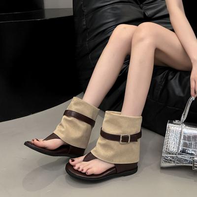 Botas de moda 2025 de punta abierta con diseño de espiga aumento de altura interior botines cortos hebilla de cinturón primavera y verano nuevos botines de pantalón dos formas de llevar botas geniales