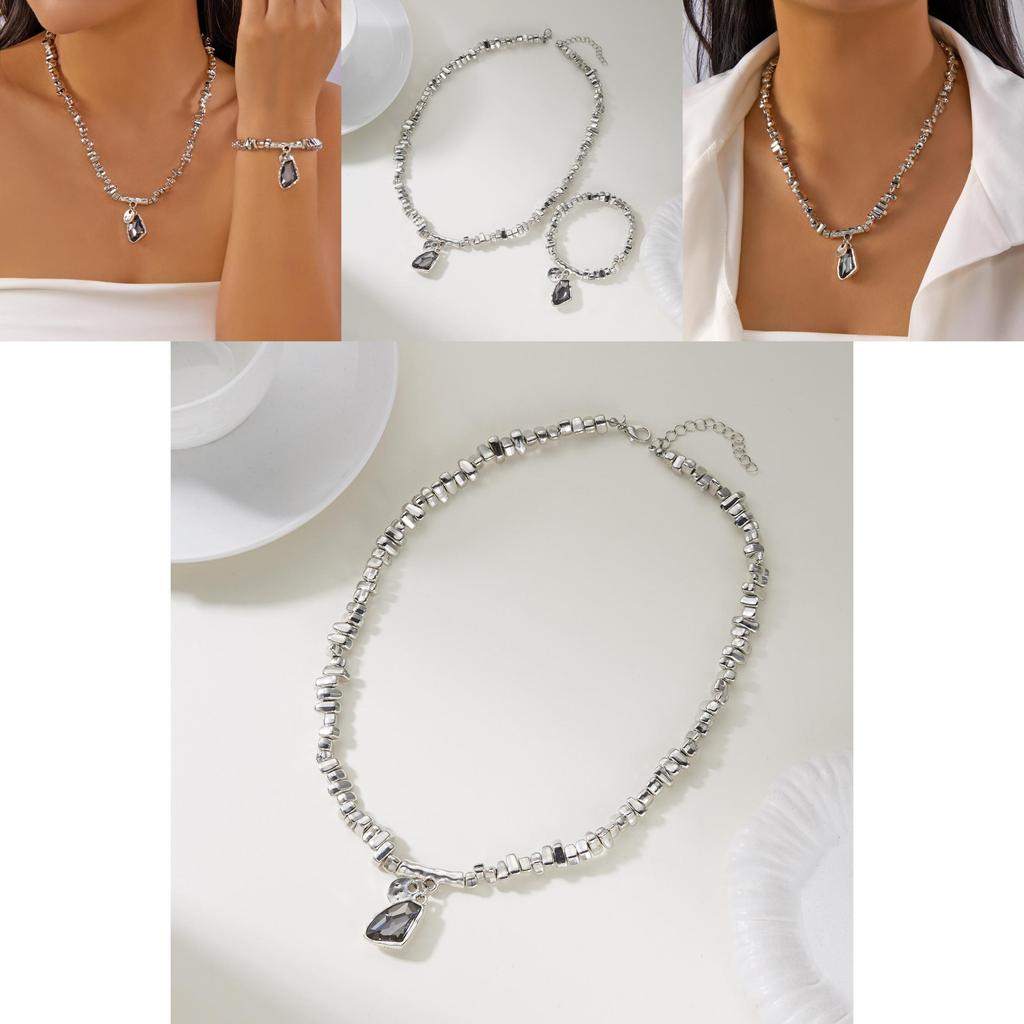 Cold Minimalist Titanium Finish Geometric Jewelry Set With Pendant And Chain For Ladies