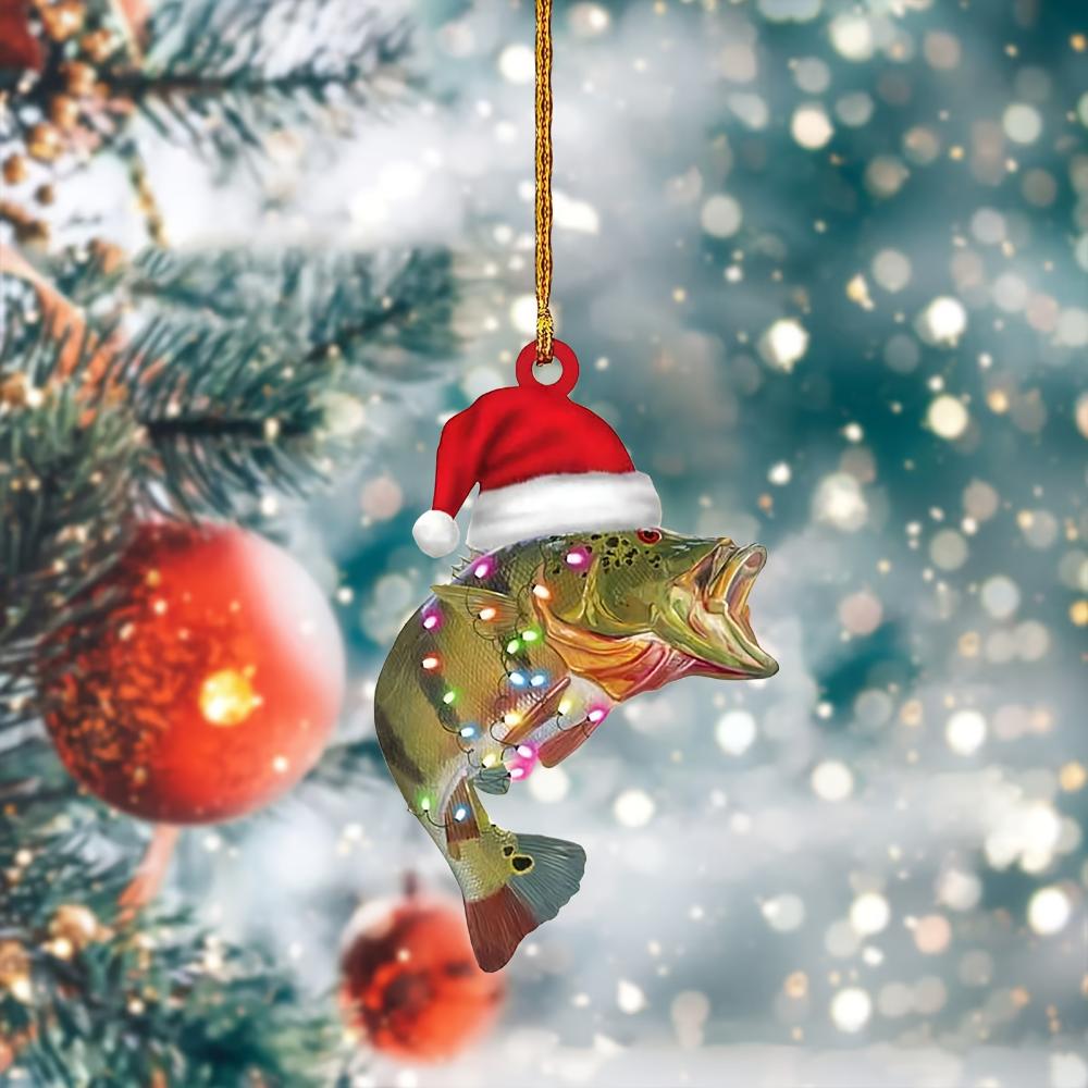 Acrylic Flat 2D Shark and Green Perch Fishing Decor - Perfect for Christmas Trees, Home Decorations and Holiday Celebrations Backpack Pendant Keychain