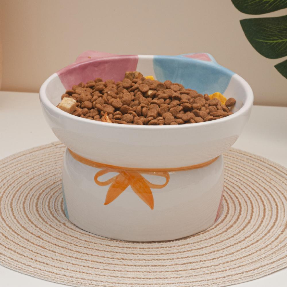 High Footed Ceramic Cat Bowl, Pet Bowl, Slanted Neck Protection Bowl, Decorative Ceramic Storage Box, Desktop Storage