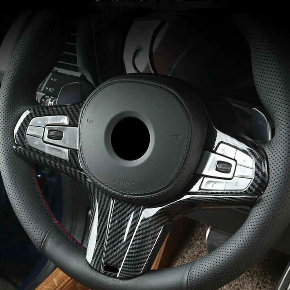 For BMW X3 5 Series G30 2018  Carbon Fiber Style ABS Interior Steering Wheel Trim Cover Button Frame Sticker Decoration