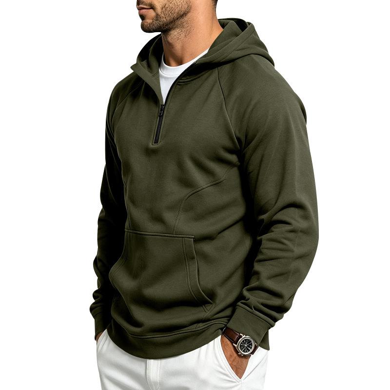 Men S Casual Half Zip Hooded Fleece Sweatshirt Autumn Winter