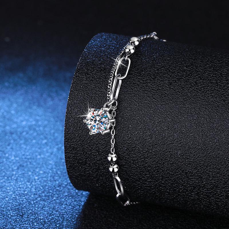Korean Style Luxury Moissanite Bracelet for Women - 1 Carat D Color, S925 Sterling Silver.