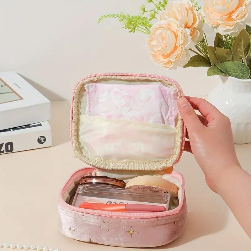NEW Sparkling Star Velvet Makeup Bag, Large Capacity Multi-Use Pouch with Golden Zipper for Makeup Coins, 4 Colors