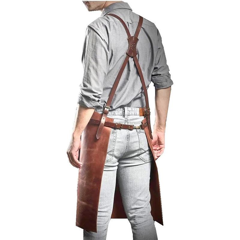Leather Apron Waterproof And Oil-Proof Catering Kitchen Barbecue Retro Pu Apron Workwear Set