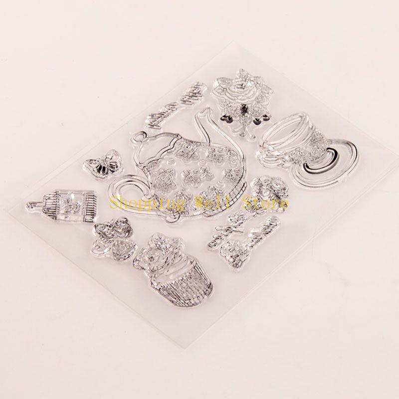 KX4B Teapot Flower Silicone Clear Seal Stamp DIY Scrapbooking Embossing Photo Album Decorative Paper Card Craft Art Handmade