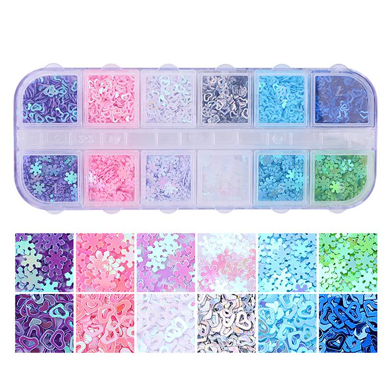Holográfico Doce Amor Coração Nail Art Glitter Lantejoulas Brilhante Laser Fluorescente Estrela Borboleta 3D Decorações de Unhas Acessórios