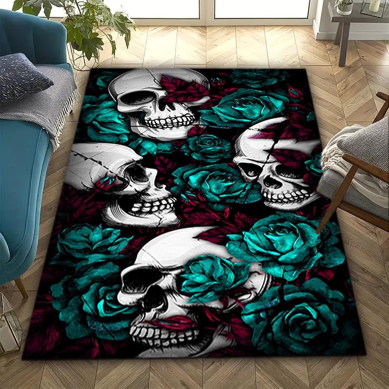 1PC Skull Dark Gothic Pattern printed Carpet Rug for Living Room Bedroom Home Sofa Decoration,Non-slip Floor Mat Floor mat
