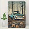 Vintage Blue Forest Truck Metal Wall Art Sign  Rustic Iron Decor with Classic Car  Autumn Forest Scene Perfect for Home Bar