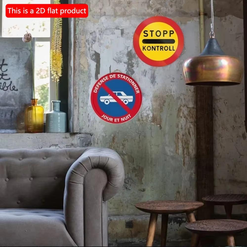 1pc 2d Flat Round Wooden Sign - 20cm No Trespassing On Private Road Warning Video Surveillance Wall Poster Board Courtyard Rigid Safety Sign