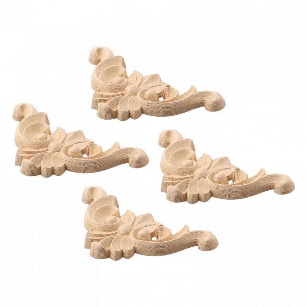 4x Wooden Carved Corner Onlay Furniture Applique Mouldings Decal DIY Home Decor