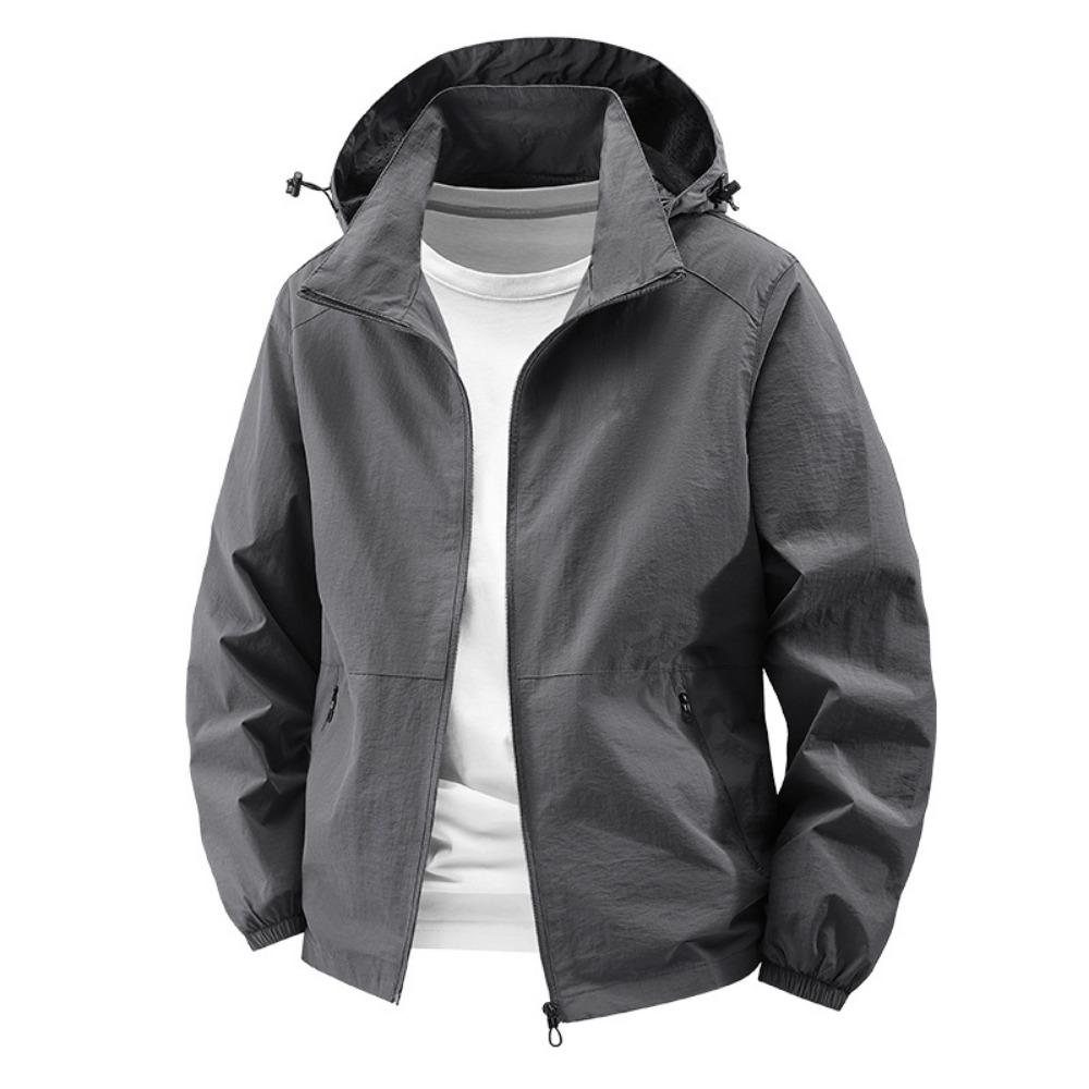 Men Jacket Spring and Autumn Fashion Versatile Windproof Waterproof Workwear Hooded Jacket Outdoor Travel Leisure Camping Jacket