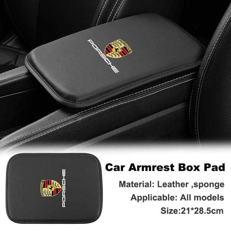 Leather Car Emblems Armrest Box Pad Decoration Mat Accessories For Porsche Cayenne Panamera Macan Boxster 911 Carrera-GT 928 944