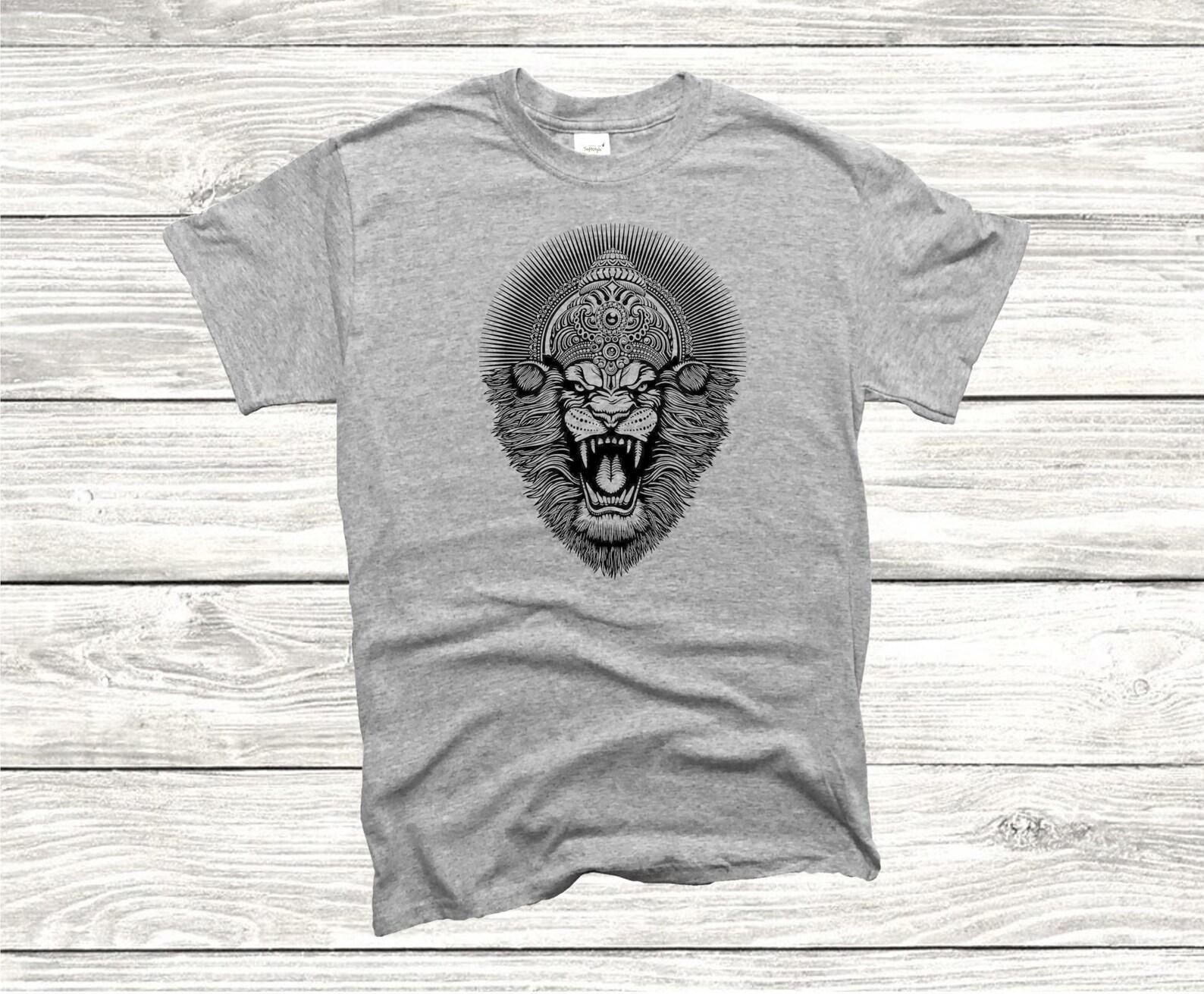 Narasimha Lion God T shirt, Hindu Vishnu Avatar, Yoga Spiritual Tee S