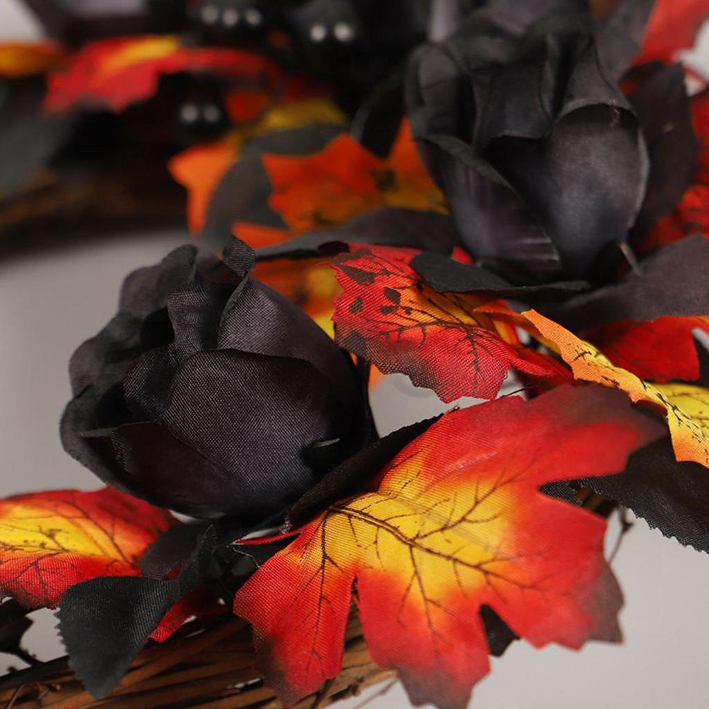 Halloween Wreaths For Front Door Fake Leaves Ornament 16 Inch Realistic Maple Leaves Berry Halloween Wreath For Indoor Outdoor