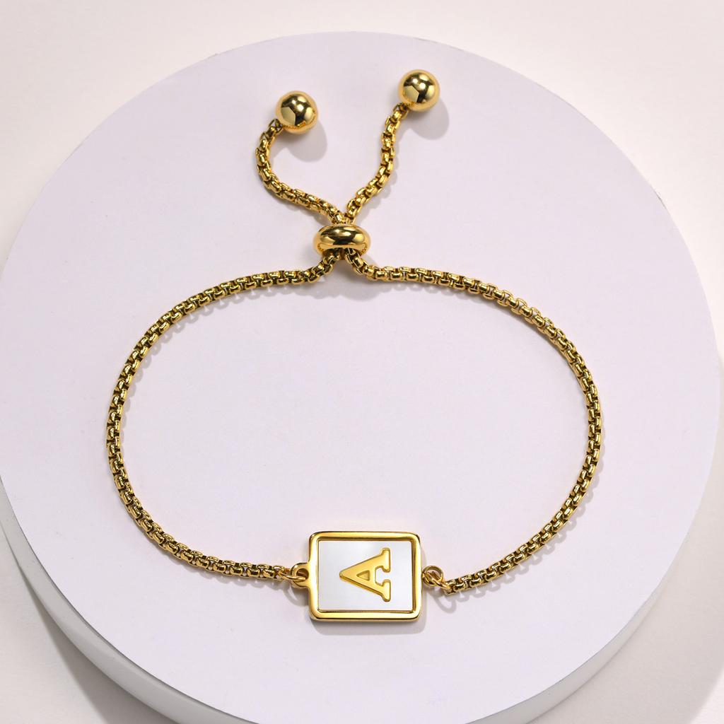 Bracelets Stainless Steel English Alphabet Square Shell Gold Bracelet Ladies Adjustable