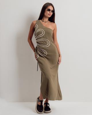 Langes Kleid Lavysh 6850 S-M olivgrün Leinen