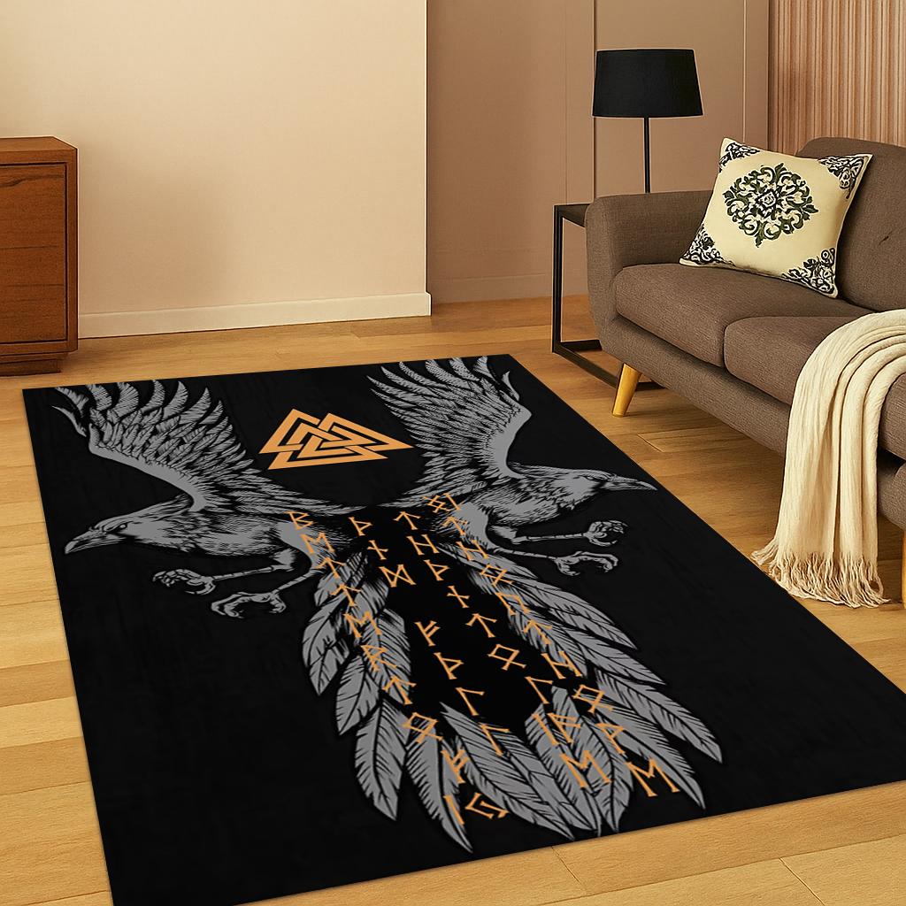 Viking Crow Raven Norse Mythology Goth Carpet Rug for Living Room Sofa Home Bedroom Doormat Decor,Playroom Non-slip Floor Mat