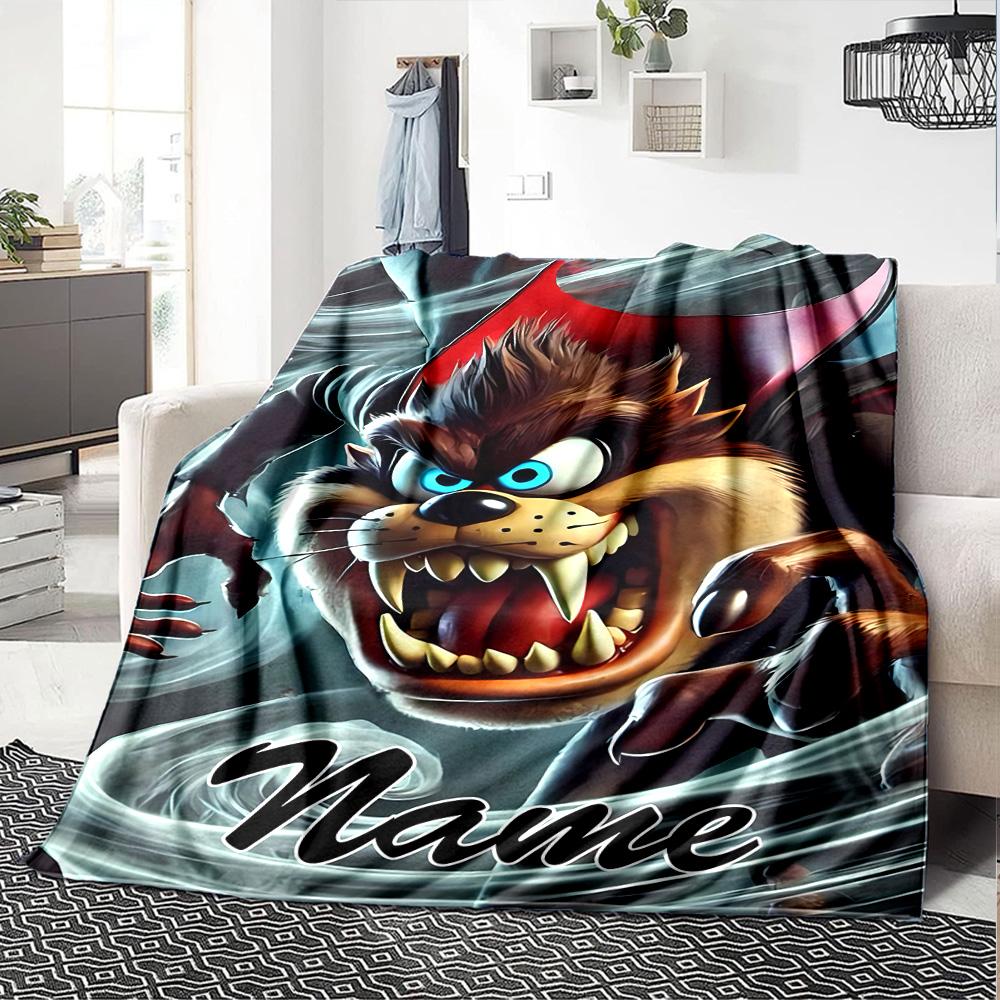 Customizable Taz2 Throw Blanket – Personalized Name, All-Season Cozy Snug Blanket, Machine Washable, Personalized Blanket