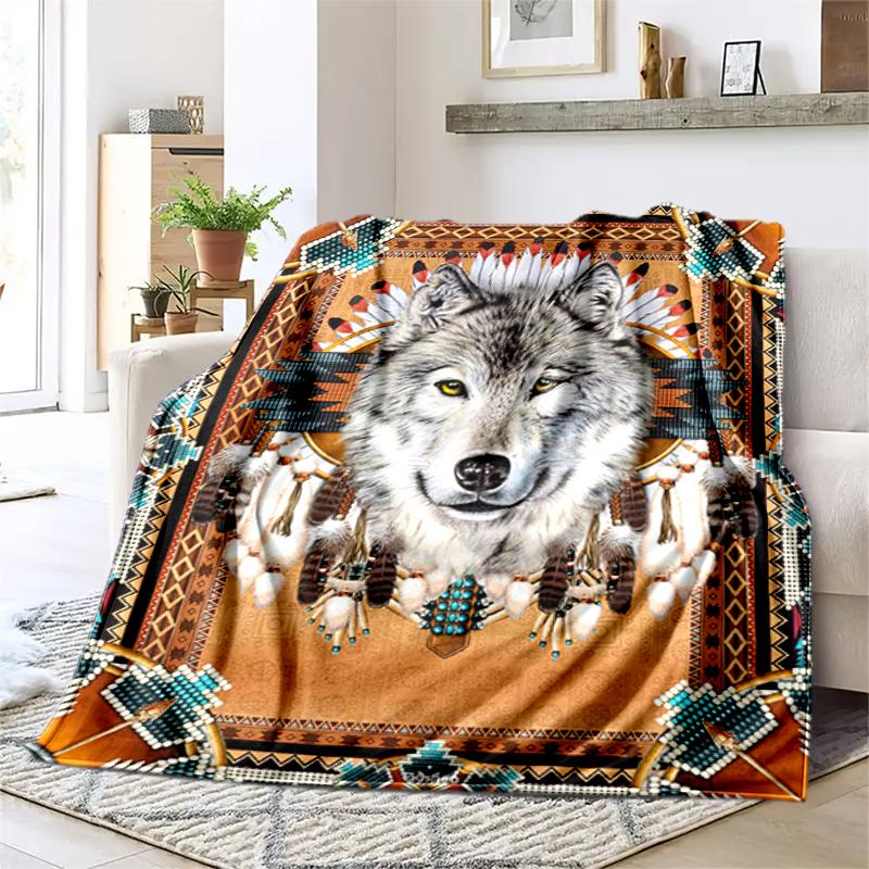 1PC Wolf Elements printed blanket, all season lightweight home office outdoor nap multifunctional blanket A8