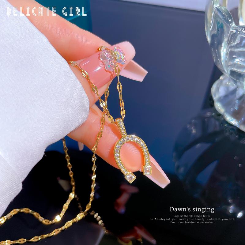 Light Luxury As Shown In The Picture, Small Fresh And Slightly Inlaid Real Gold Necklace, Women'S Transfer Collarbone Chain With Jewelry