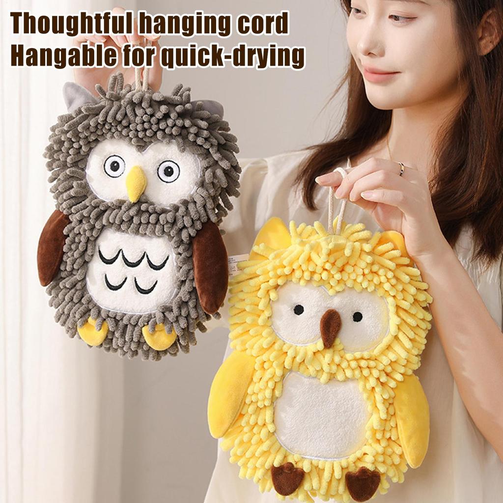 Chenille Hand Towel Owl Design Decorative Washcloth Hangable Rag Chenille Quick Dry Hand Towels For Bathroom For Hotel Home Kids