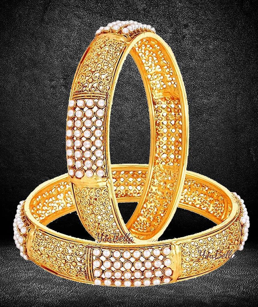Traditional Gold Plated Pearl Studded Bracelet Bangles Set for Girls and Women