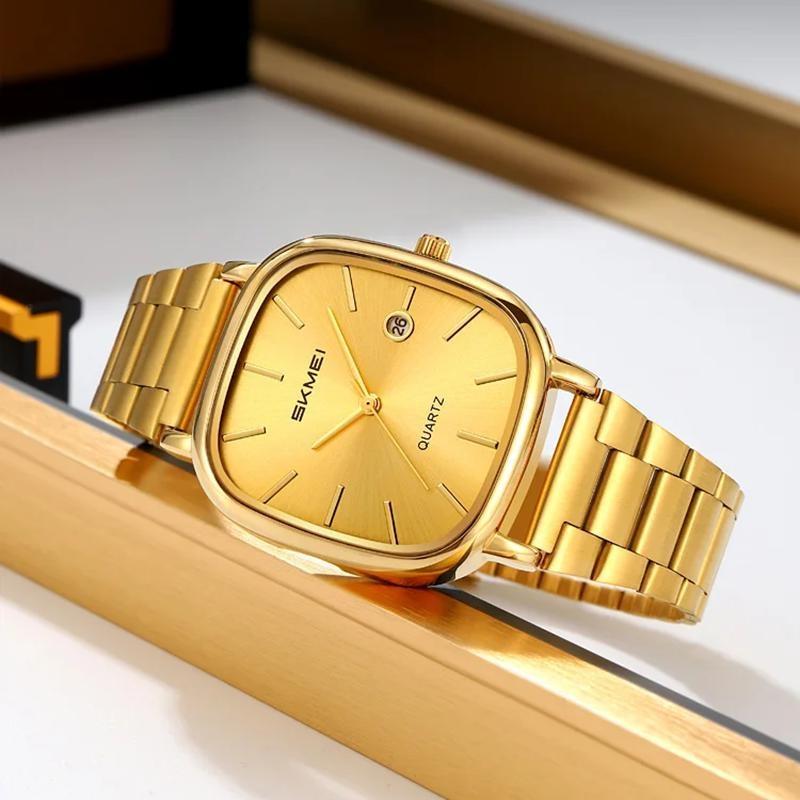 Luxury Mens Quartz Calendar Watches Stainless Steel Strap Waterproof Analog Display Fashion Casual Wristwatch