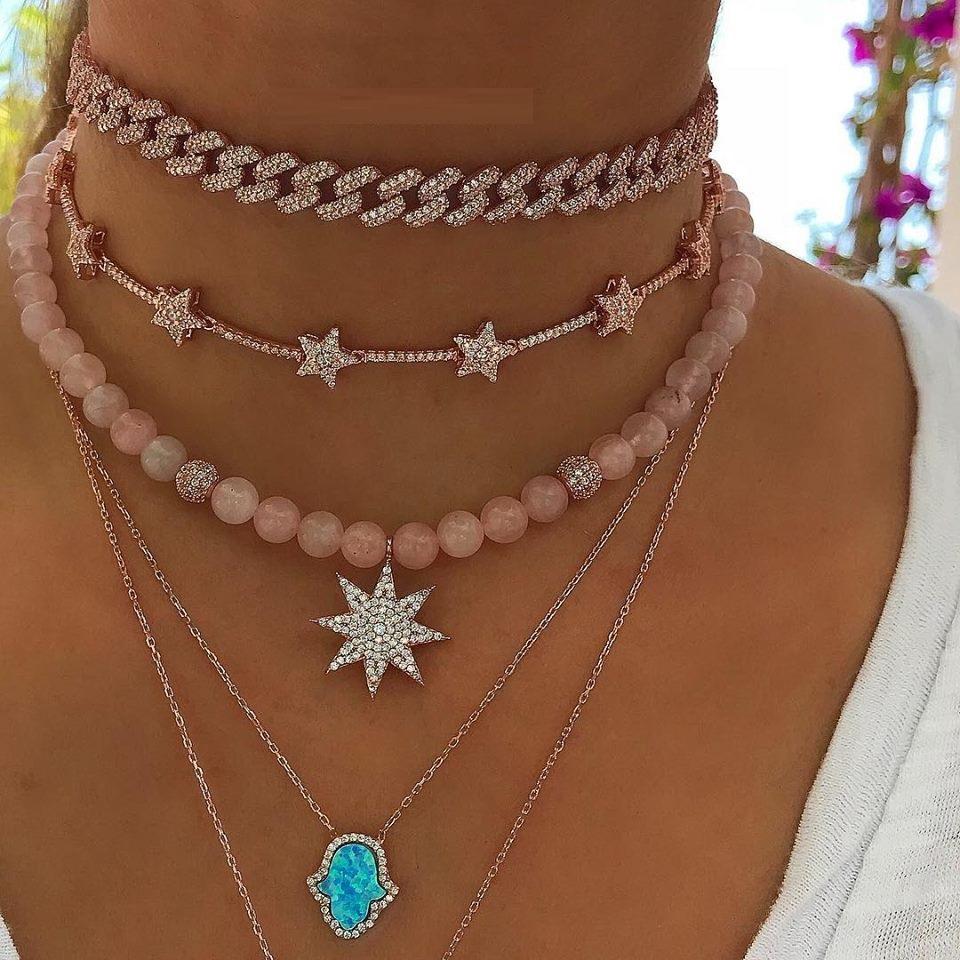 Promotion Rose Gold Plated Charm Women Jewelry Iced Out Cz Bling Cuban Link Chain Necklace