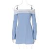 Off Shoulder Long Sleeves Slim Mini Dress Women's Sexy Elegant Outfit Prom Birthday Party Clubwear Dress