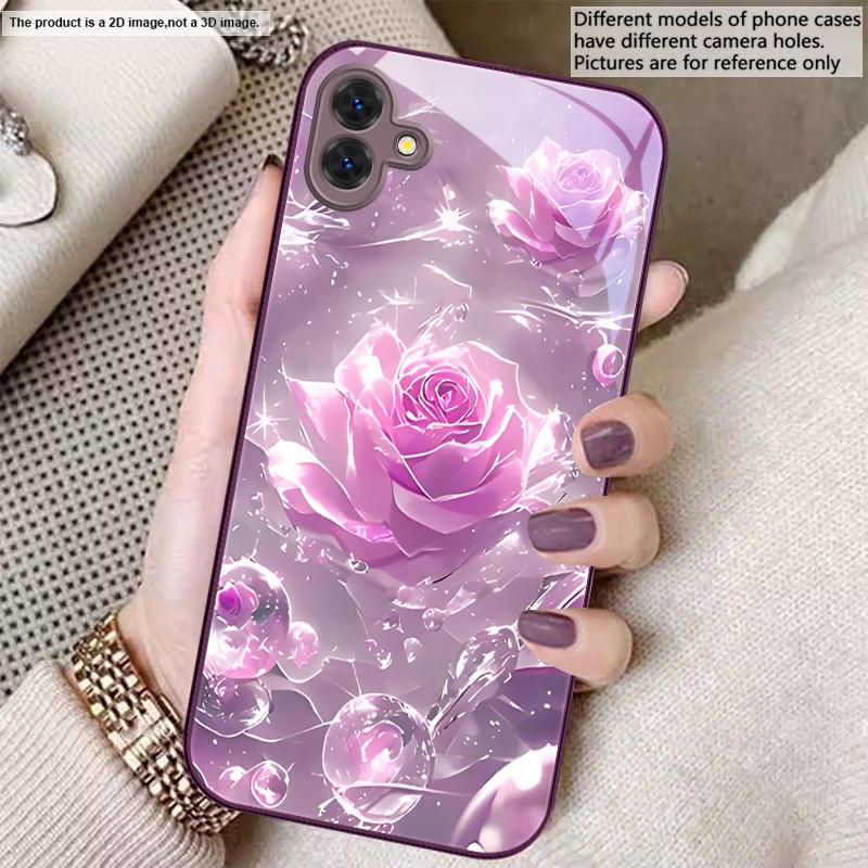 

Ice crystal-colored roses For Samsung A01 02 03 Core 04 05 06 10 12 13 14 5G 15 16 M02 12 Note 8 9 10 20 glass Ultra phone case Galaxy A03 Core