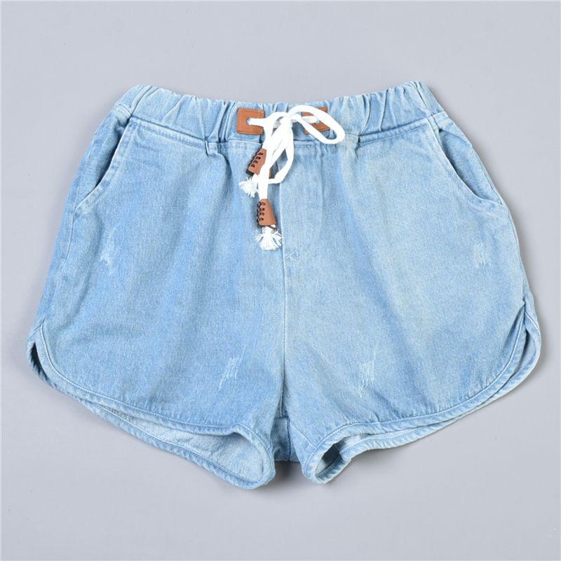 

Girls Clothing Washed Denim Wide Leg Shorts 3.30 L78468 Drawstring Elastic High Waist Summer Easiest for Match Casual Hot Pants 1 Light orchid All yards