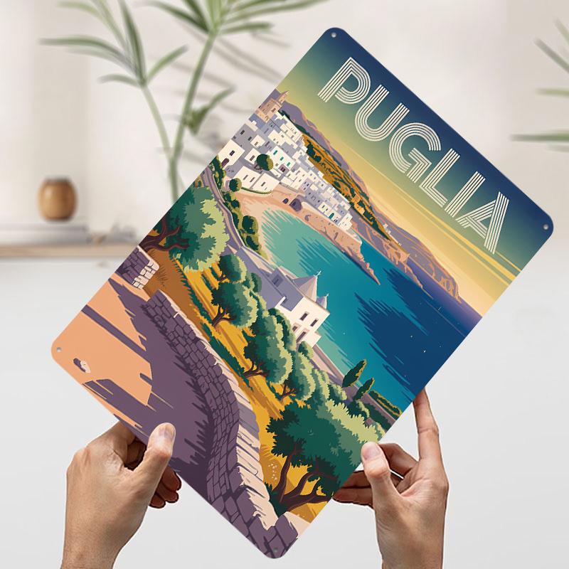 Puglia Travel Printing Poster Customized Retro Wall Art Vintage Metal Signs for Room Bedroom Decoration At Home Decor Items Men