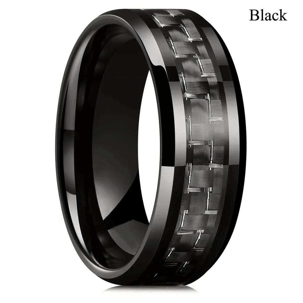 Mode 8mm Herren Edelstahlringe Eingelegte Schwarze Blaue Rote Kohlefaserringe Für Männer Hochzeit Verlobung Party Schmuck Geschenke
