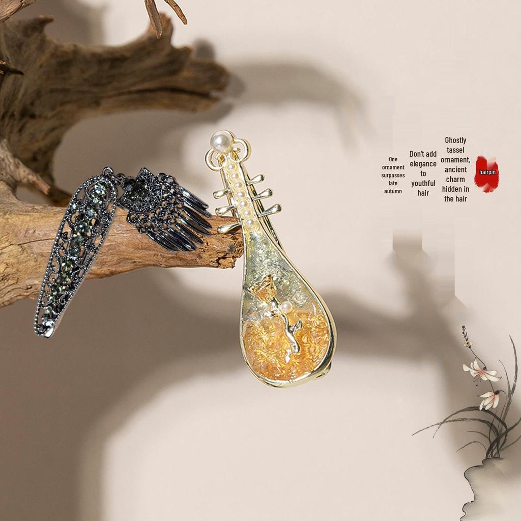 Retro Tassel Pearl Hairpin - Chinese Ethnic Updo Duckbill Clip for Women