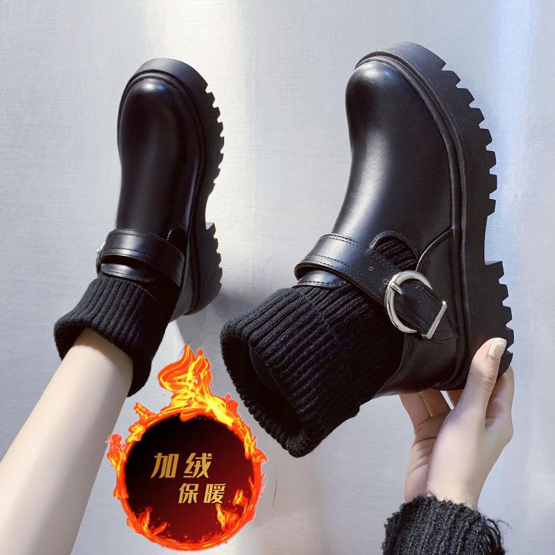 

Осенние и зимние вязаные короткие сапоги женские корейские сапоги с грубым каблуком и толстой подошвой вязаные короткие сапоги-мартинсы теплые и бархатные хлопковые сапоги 40