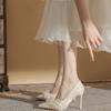New Korean version with skirt versatile wedding high heels lady elegant beaded stiletto bridesmaid shoes