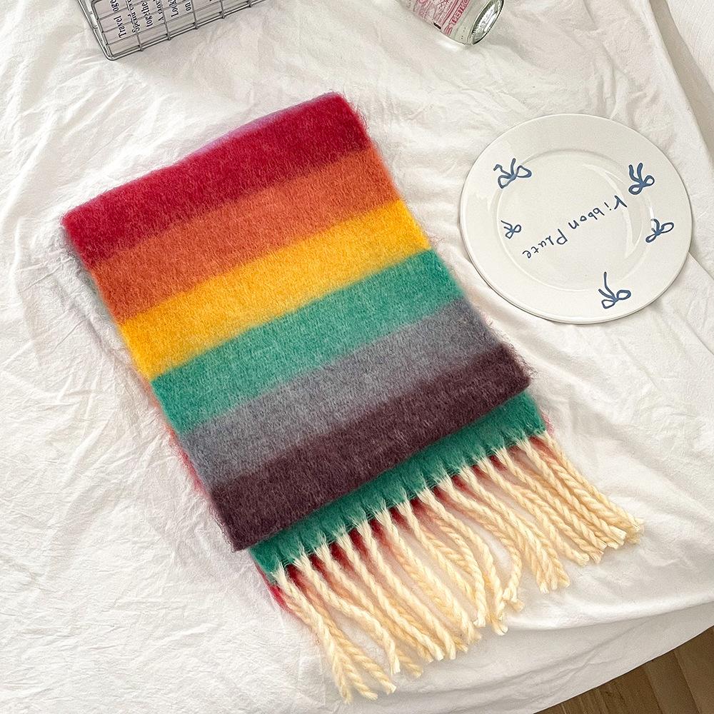New Rainbow Winter Thickened Warm Scarf For Children Girls Student New Patchwork Color Tassel Scarves Soft Shawl Wrap Shawls