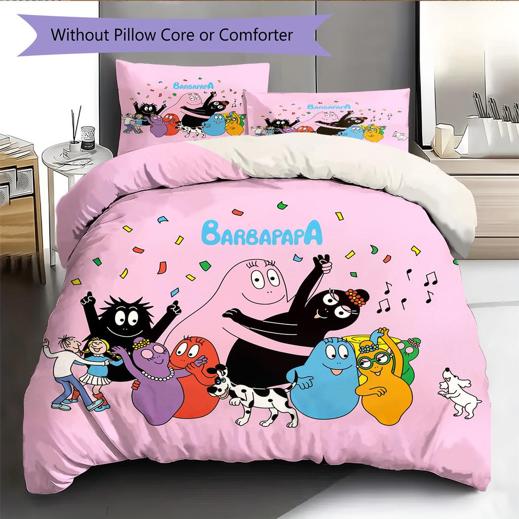 The Barbapapa Family Pattern Bedding Quilt Set Home Decoration Gift (1 * duvet cover + 2 * pillowcase without core)