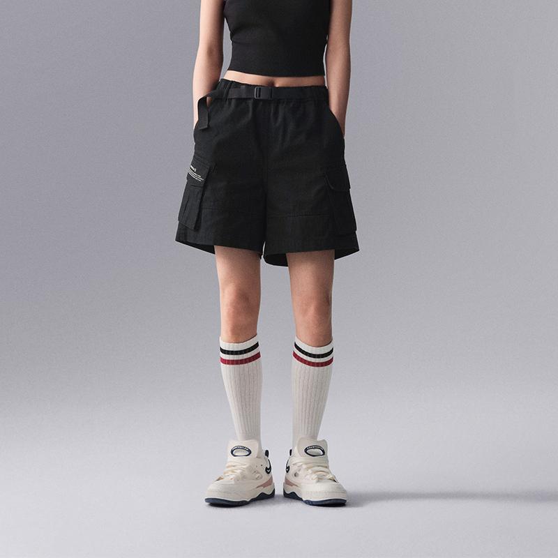 Li Ning CF Suo Solid Color Mid Waist Elastic Woven Casual Shorts Women Shorts Black AKSU714-3