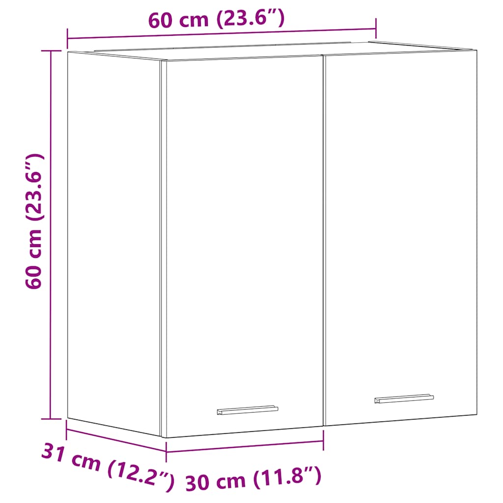 Lyon Wall Mounted Kitchen Cabinet Vintage Wood Look 60 x 31 x 60 cm Engineered Wood