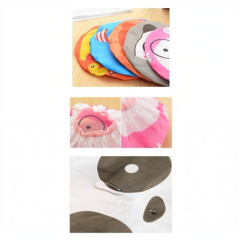 Cartoon Pattern Shower Cap Soft Lace Elastic Edged Waterproof Reusable for Bath SPA Sauna Women Girls Daily Use
