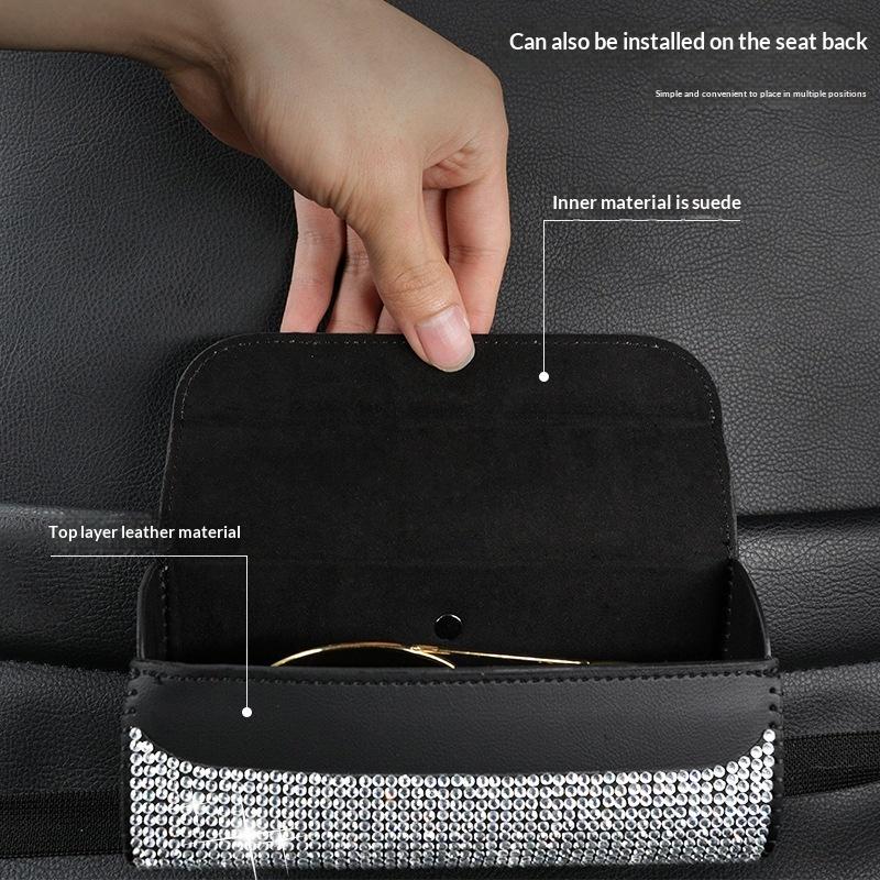 Bling Car Sunglasses Holder Sun Visor Glasses Storage Box Crystal Decor for Modern Car Interiors