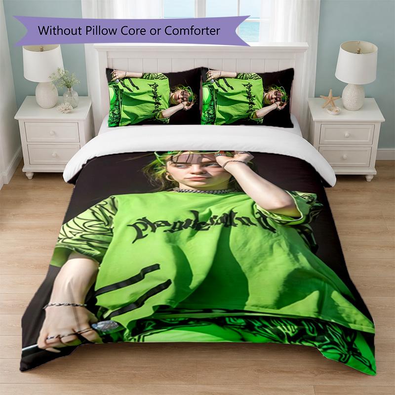 Billie Eilish Print 3Pcs Duvet Cover Set 1 Duvet Cover and 2 Pillowcases Soft Bed Linen For Household Bedroom