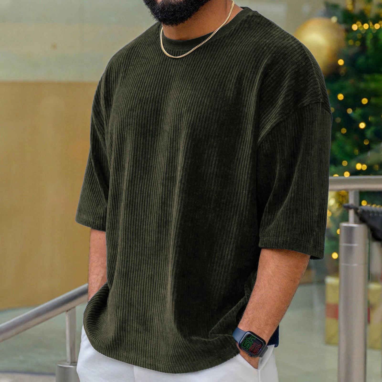 Мужской летний однотонный топ с круглым вырезом и короткими рукавами свободными карманами L армия зеленый 1639₽