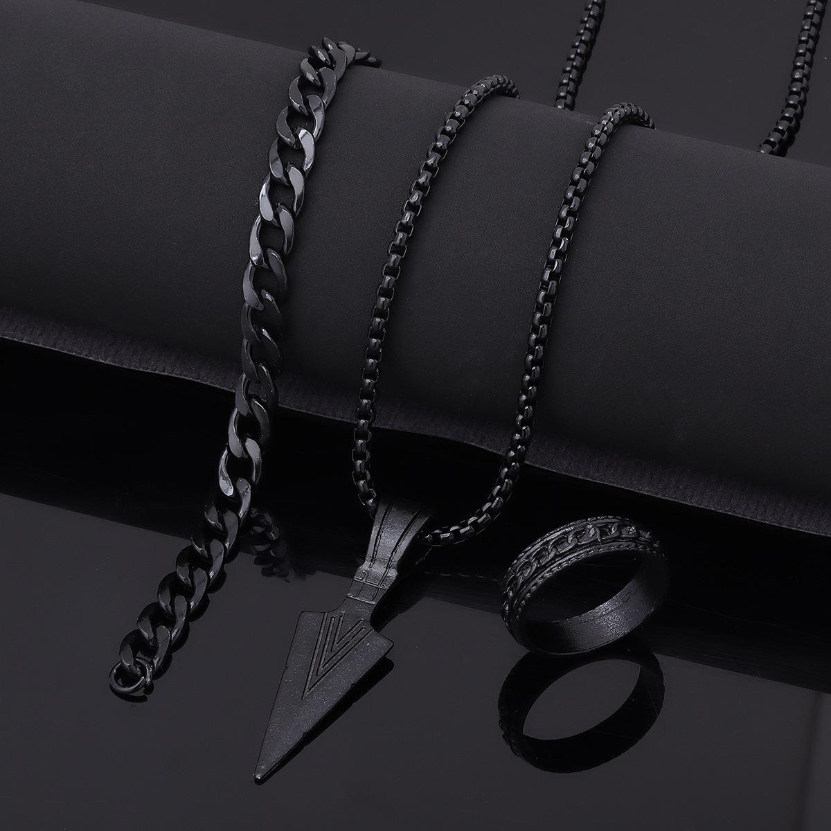 

Metal Arrow Pendant Necklace Bracelet Ring for Men Zircon Set Male Punk Hip Hop Outdoor Travel Parties Daily Wear Accessories
