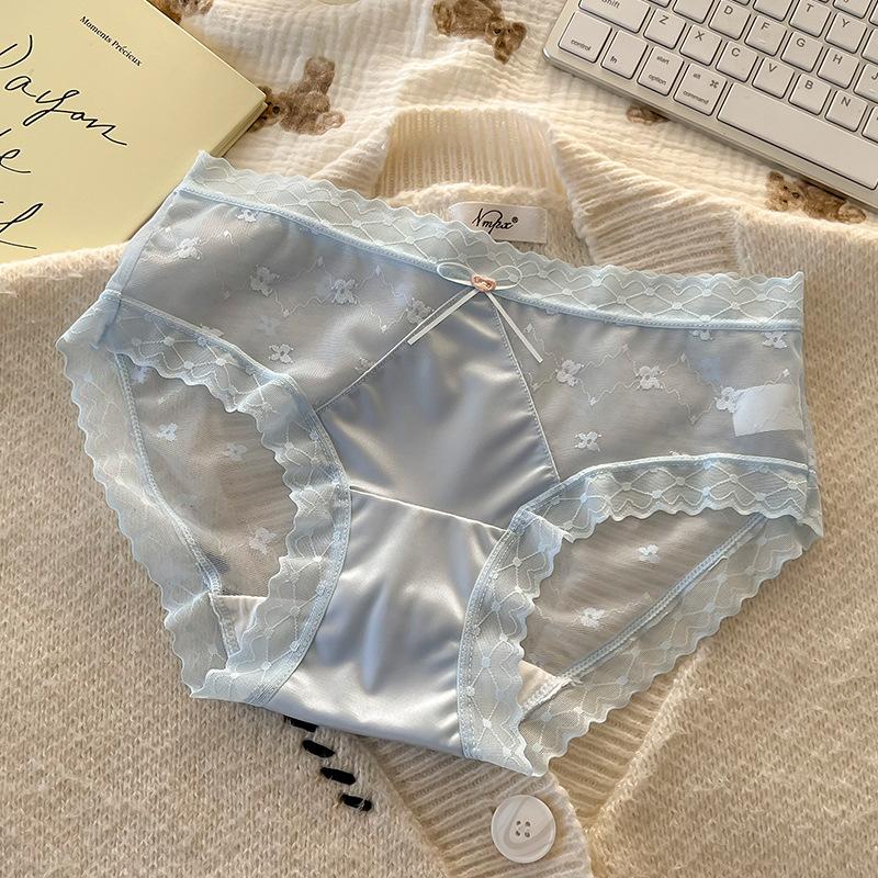 Women's Summer Light Lace Mesh No Trace Breathable Wisp Naked Feeling Ice Silk Briefs