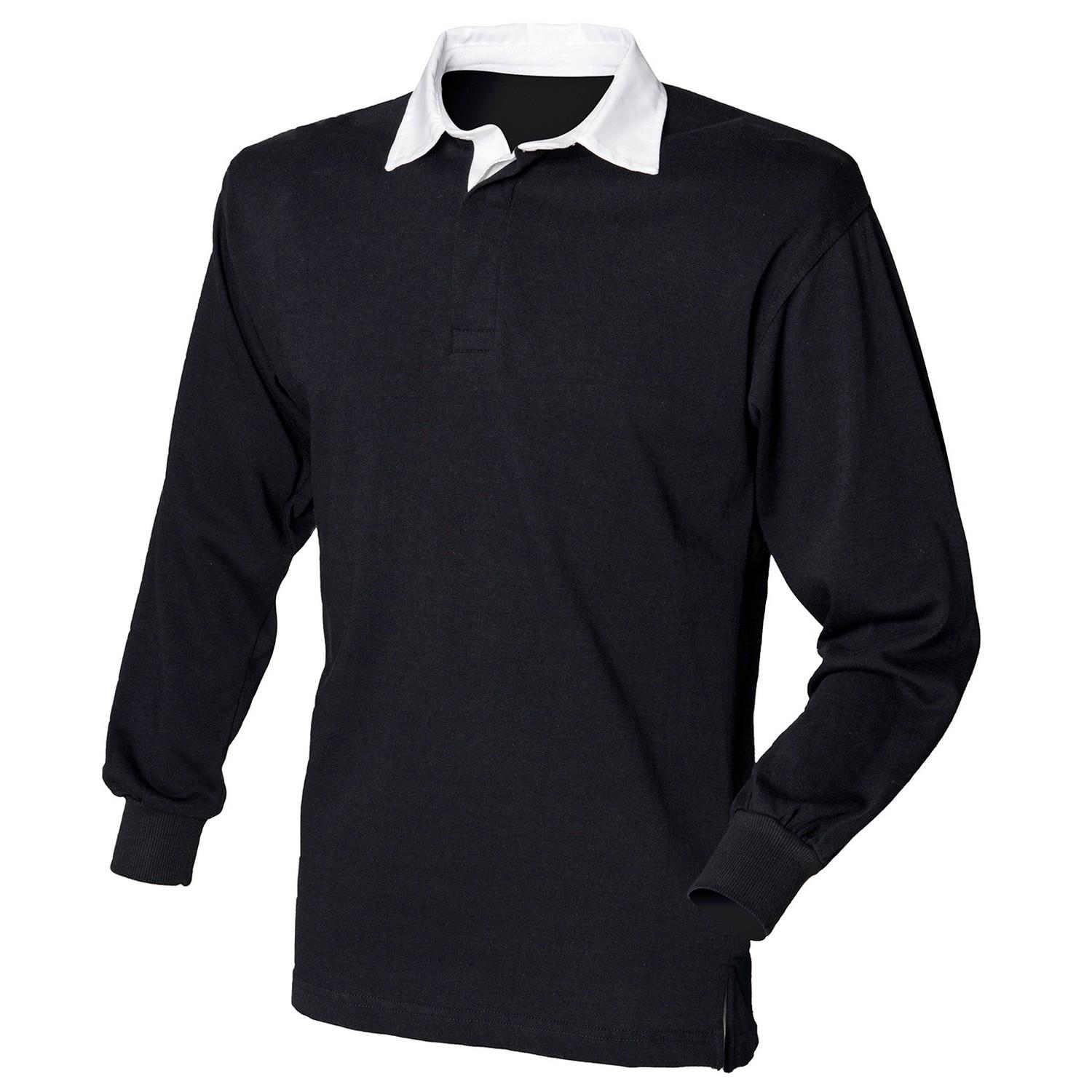 Klassiek rugbypoloshirt met lange mouwen op de eerste rij M wit/zwart