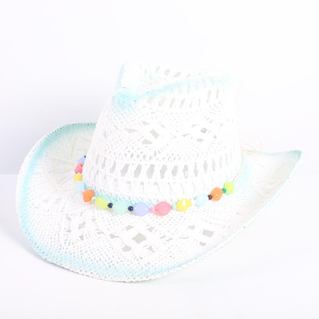 Popular European and American fashion hollow woven hat straw hat men's and women's classic outdoor western denim straw hat