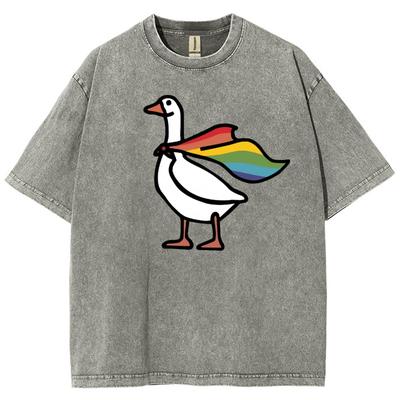 Φαρδύ Πλυμένο T-shirt Τζιν Φαρδύ Στρογγυλή Λαιμόκοψη Ζωηρό Σχέδιο Μεγάλο Μέγεθος Unisex Κοντομάνικο Street Αμερικανικό Ρετρό